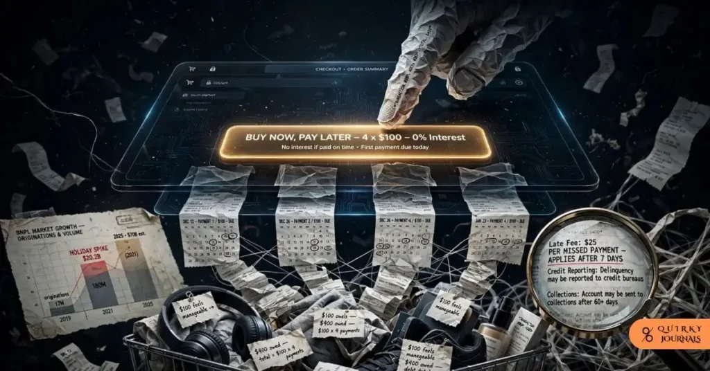 BNPL hit $70B in 2025 with 20% annual growth. See forensic review of Pay in 4, mental accounting tricks, hidden fees, and real credit score risks.